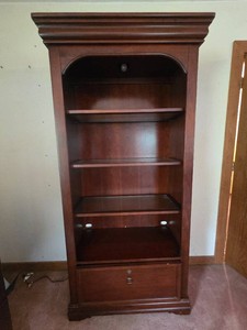 Traditional Tall Wooden Bookcase with Locking Storage Drawer