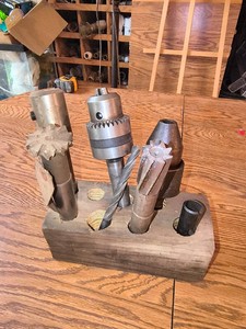 Machinist Tapers, Drill Bits, Chucks with Custom Wooden Tool Holder Block