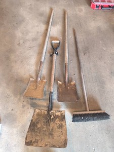 Bundle of Used Garden and Yard Tools Shovels and Broom- Lot of 4