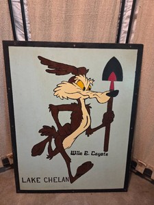 Wile E. Coyote painted on wood