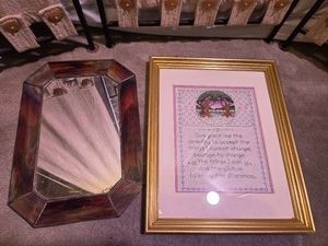 Stained glass Mirror and Framed Needlepoint