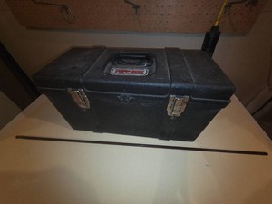 Gun cleaning items, hearing protection earmuffs, plastic gun case