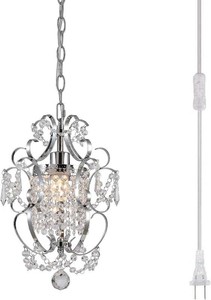 $43 Plug in Chandelier Hanging Lignt Fixture with 14.3 FT Cord and ONOff Switch,Mini Chrome Crystal Light Fixture for Bedroom,Living Room,Dining Room