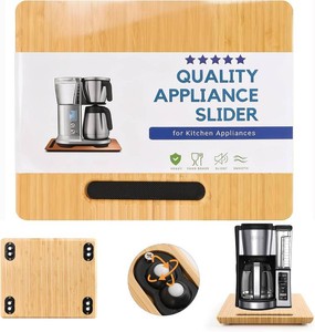 $23 Fullin Bamboo Sliding Tray for Coffee Maker, 360  Rotation Appliance Slider for Kitchen Appliances Rolling Tray for Kitchen Countertop Organizer with Rubber Wheels (13W x 10.5D)