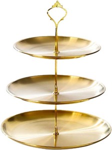 $23 Stainless Steel 3 Tier Cupcake Stand, Tiered Trays Three Layer Cake Stand 3 Tier Serving Tray Platters for Pastry Dessert Candy Fruit Tea Party Wedding Platter (Gold)