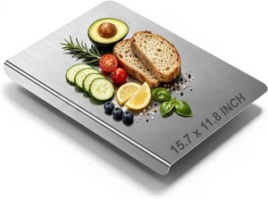 $27 Stainless Steel Cutting Board with Lip, Non Toxic Kitchen Countertop Stainless Steel Cutting Board, Dishwasher Safe Metal Chopping Board for Meat, Fruits, Vegetables, Baking (40 x 30cm15.7 x 11.8 in)