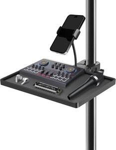 BILIONE Mic Stand Tray 10.6 x 7.8 Large with Crab Clamp for Mixers & Gear