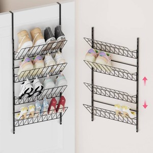 $30 SWTYMIKI Over the Door Shoe Organizer - Adjustable 4 Tier Hanging Shoe Rack Organizer, Metal Heavy Duty Behind Door Storage or Wall Mount Shoes Shelf for Flats, Heels, Sneakers, Boots Black