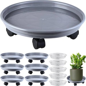 $34 Circloophs 7 Packs Plastic Plant Caddy with Wheels 12 Inches Heavy-duty Rolling Plant Stands with Casters Plant Roller Base for Moving Heavy Plant Pots Indoor and Outdoor Plant Mover Saucers, Grey