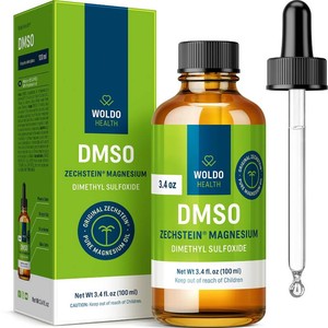 $22 WoldoHealth DMSO 60% with Zechstein Magnesium 40% - Dimethyl Sulfoxide Liquid Blend, Pharmaceutical Grade, 100 ml Glass Bottle with Precision Dropper, 3.38 fl oz