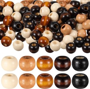 WILLBOND 130 Pcs Macrame Wood Beads 9mm Hole,Black Brown Beige, Stylish
