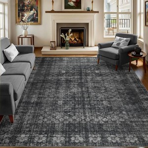 $48 5x7 Vintage Washable Area Rug, Dark Black