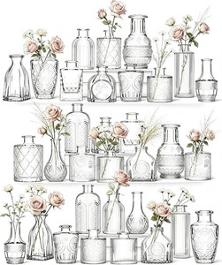 $30 Mini Bud Vases Set of 32 As Wedding Centerpieces for Tables,Clear Bud Vases for Flowers,Small Flower Vases Suitable for Birthday Party,Anniversary,Wedding Reception,Baby Shower (Clear, 32PCS)