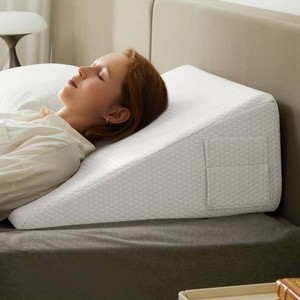 $40 Wedge Pillow, 10 inch Bed Wedge Pillow for Headboard, Pillow Wedge for Acid Reflux Relief, Sleeping, After Surgery, Snoring, Gerd, Triangle Pillow Wedge - Cooling Memory Foam Top, White