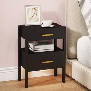 $55 Solid Wood Nightstand with 2 Drawers and Open Shelf Bedside Table End Table