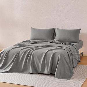 Amazon Basics Sheet Set Cationic 4-Piece Bedding Set, Wrinkle Free and Easy Fit, Easy Care Bedding with 1 Deep Pocket Fitted Sheet, 1 Flat Sheet, and 2 Pillowcases, Queen, Gray (no pillow cases)