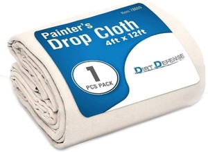 Drop Cloth Cotton Tarp Large Canvas Tarp for Art Supplies, Drop Cloths for Painting SuppliesPaint Canvas Fabric and Furniture Cover from Paint by DIRT DEFENSE (4ftx12ft Pack of 1)