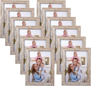 $28 Giftgarden 5x7 Picture Frame Distressed Beige White Set of 12, Multi Rustic Wood Grain 5 by 7 Photo Frames Bulk for Wall or Tabletop Display
