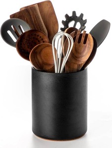 Nucookery Ceramic Kitchen Utensil Holder for Countertop, 6.4 Stone Black