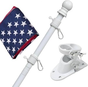 $25 Flag Pole Kit with 3x5 American Flag - Includes 5ft Heavy Duty Tangle Free Flagpole,Embroidered 3X5 US Flag,Aluminum Mount Holder Bracket,Metal Flagpoles for Outside House,Porch,Outdoor - White