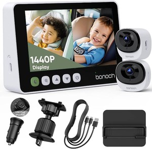 $150 bonoch 5 1440P Baby Car Camera for 2 Kids, 360  Rotating Adjustable View