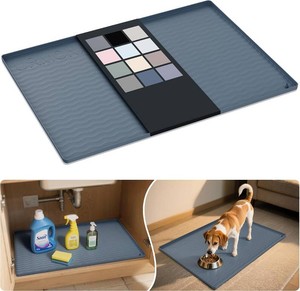 URMONA Waterproof Silicone Under Sink Mat 31 x 22 Shelf Liner for Kitchen and Bathroom, Cabinet and Counter Protector, Storage and Organizers, Litter Mat, Pet Cat Puppy Essentials(Dark Grey)