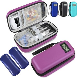 Medineed Temperature Display Insulin Travel Case, 2PCS Ice Packs, Purple