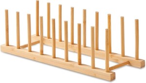 NOVAYEAH Bamboo Wooden Dish Rack-Plate Pot Lid Organizer Rack for Cabinet