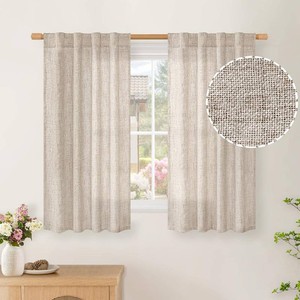 $20 BGment Natural Linen Kitchen Window Curtains 40 Inch Length, Semi Sheer Drape with Rod Pocket Back Tab Light Filtering Rustic Textured for Bathroom Over Sink, 2 Panels Set, Each Panel 34 Inch Wide