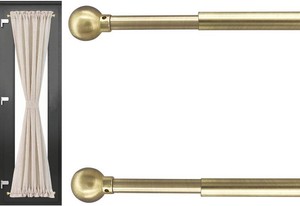 Sidelight Curtain Rod for French Doors - 38 Diameter, 10-16 Inch Adjustable, Includes Adhesive & Screw Brackets for Small Window Curtains, Set of 2, Brass Brushed