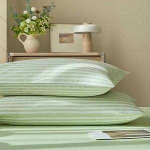 JELLYMONI Cotton Printed Striped Pillowcases Set of 2, Sage Green, Standard
