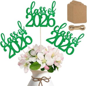 ALISSAR 12 Pack Pre-Assembled Double Sided Class of 2026 Graduation Centerpiece Sticks with 12 Pack Blank Kraft Tags & 32.8ft Twine   Graduation Table Decorations & DIY Party Decor (green)