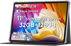 $110 COLORROOM 2026 Android16 Tablet 11inch, Face Unlock,18W Fast Charging,Black