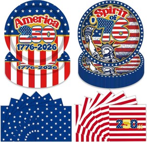 40Pcs Patriotic 4th of July Paper Plates and Napkins Set, 9 Inch Disposable Paper Plates Napkins, Red White Blue American Flag Tableware Supplies for Independence Day, Memorial Day Party Decor