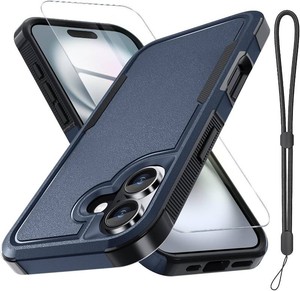 Case for iPhone 17 Phone Cover with Screen Protector,Military Grade Heavy Duty Shockproof PhoneCase with Wrist Lanyard Strap,2025 Navy Blue