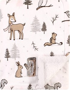 Hudson Baby Unisex Baby Plush Mink and Sherpa Blanket, Winter Forest, One Size