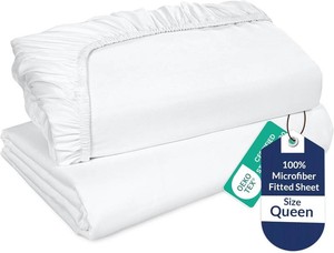 Royale Linens 2 Pack Fitted Sheet - Elastic Sheets - Queen Fitted Sheet Only -Soft & Breathable - Brushed 1800 Microfiber- Stain Resistant- Hotel Quality Deep Pocket Stretches Up to 16 (Queen, White)