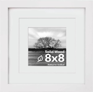 Egofine 8x8 Picture Frame Made of Solid Wood with Plexiglass, Display Pictures 4x46x6 with Mat or 8x8 Without Mat for Tabletop and Wall Mounting, White