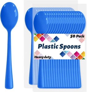 CXPSINC Blue Plastic Spoons Disposable, 50 Count - 6.8 Inch Heavy Duty Disposable Cutlery Utensils BPA-Free Solid for Party, Picnic, Catering, Daily Use & More (Blue)
