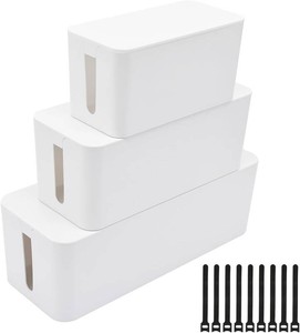 $24 YaeCCC Cable Management Organizer Box Power Strips Hider Power Cords Hider for Desk, TV, Computer, USB Hub,Cords (Set of Three) White