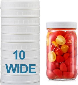 AOZITA 10 Pack WIDE Mouth Mason Jar Lids for Ball, Kerr and More - White Plastic Storage Caps for MasonCanning Jars - Leak-Proof, Dishwasher Safe & Food Grade