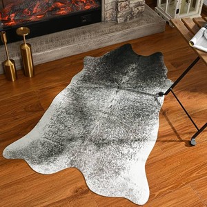 $29 Washable Faux Cowhide Rug 2x3 Grey, Small Modern Farmhouse Animal Skin Area Rug, Non Slip Cow Print Carpet for Bedroom Entryway Bedside, Cute Cottagecore Apartment Room Decor