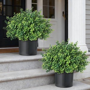 $60 2 Sets of Artificial Boxwood Topiary Trees for Front Door Decoration(Green)