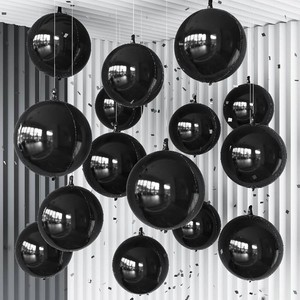 14 Pcs Black Round Foil Balloons Halloween Black 4D Ball Balloons