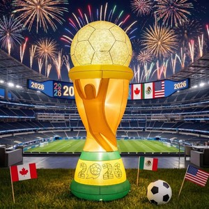 $110 7FT World Football Champion Inflatable Outdoor Decorations Football Award Blow Ups with Built-in LEDs for Yard Party Lawn Decor (Trophy)