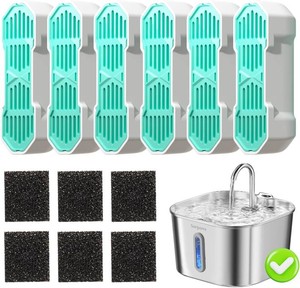 $20 SARPAWS Cat Water Fountain Filters, 12-Piece Value Pack (6 Carbon Filters & 6 Sponges) for SARPAWS PWS-148B Stainless Steel Pet Fountain, 4-Stage Purification System, Fresh Water Supply