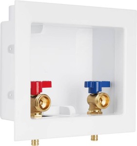 $27 Universal Washing Machine Outlet Box, 12-Inch Pex Crimp x 34-Inch MHT Connection with Center Drain, Laundry Washer Valve Outlet Box