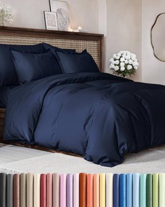 $30 Duvet Cover Queen Size - Soft 3 Piece with Zipper Closure - Navy Blue