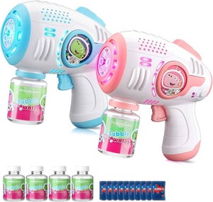 $22 2-Pack Light-Up Bubble Guns for Kids, 4 Bottles and 10 Refills