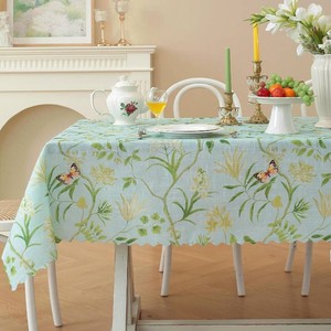 Rectangle Waterproof Tablecloth Linen Textured Table Cloth,Stain and Wrinkle Resistant Washable Fabric Table Cover for Dining, Party, Camping and Outdoor, 52 x 70 Inch, Green Leaves